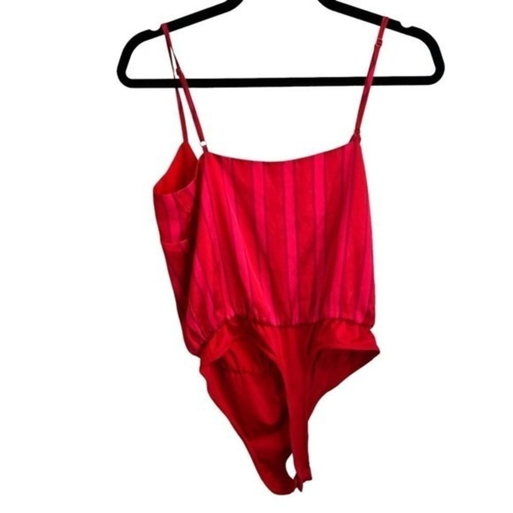 Lovers + Friends Red Striped Silky Bodysuit Small Adjustable Straps - Picture 3 of 13